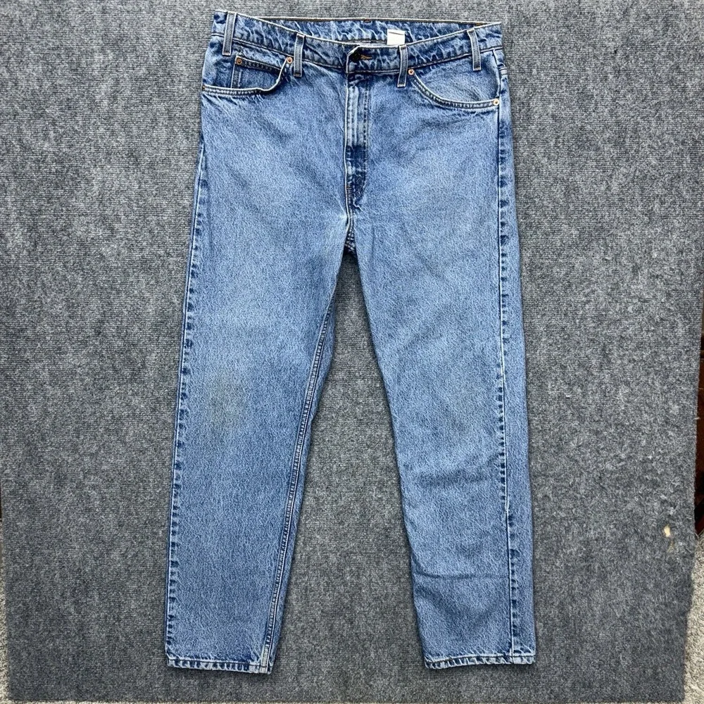 Levis 505 straight leg orange tab vintage jeans Men's size 38 38x32 stained knee